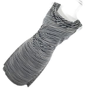 ANN TAYLOR LOFT! LIGHTWEIGHT KNIT BLACK & WHITE STRIPED, SHIRRED DRESS! SZ S
